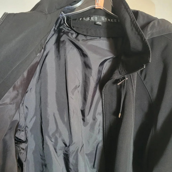 Fleet Street Black Trench Coat M, Drawstring Waist, Detachable Hood, Fall Office - Picture 4 of 14